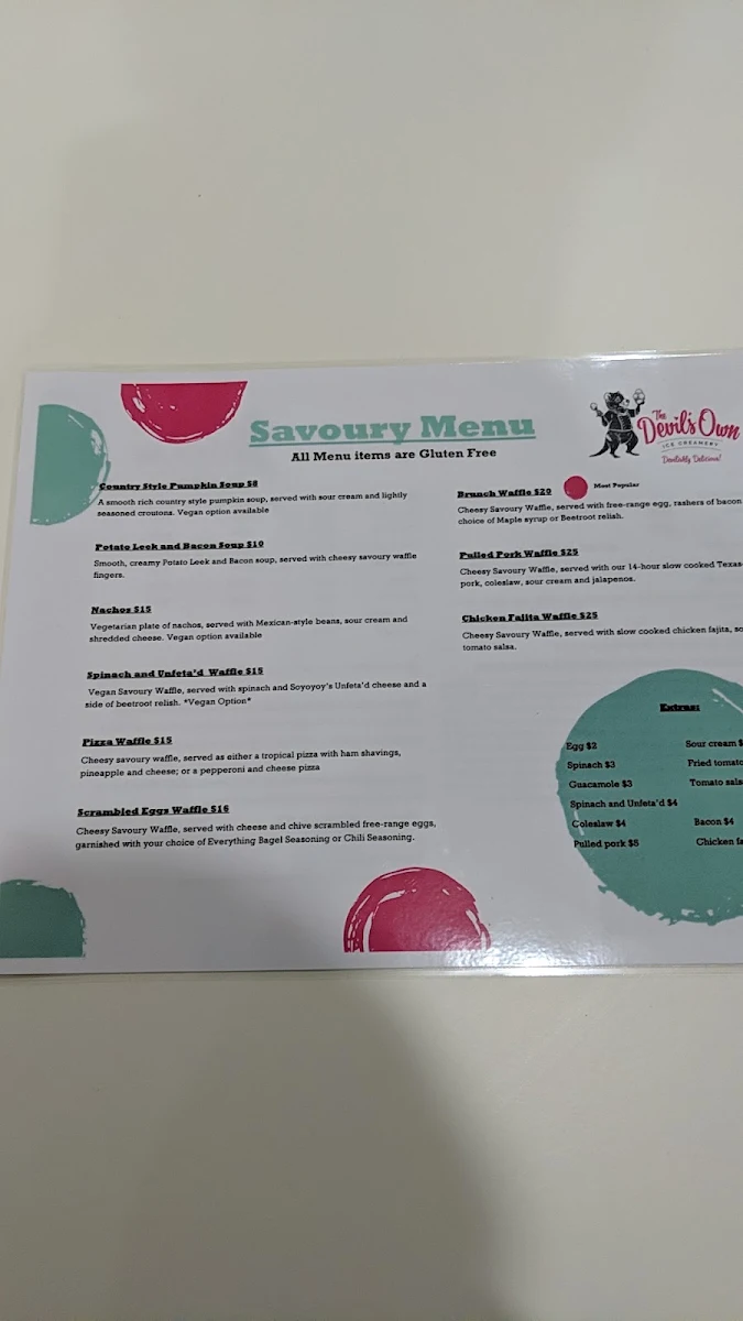 Menu, The Devil's Own Ice Creamery