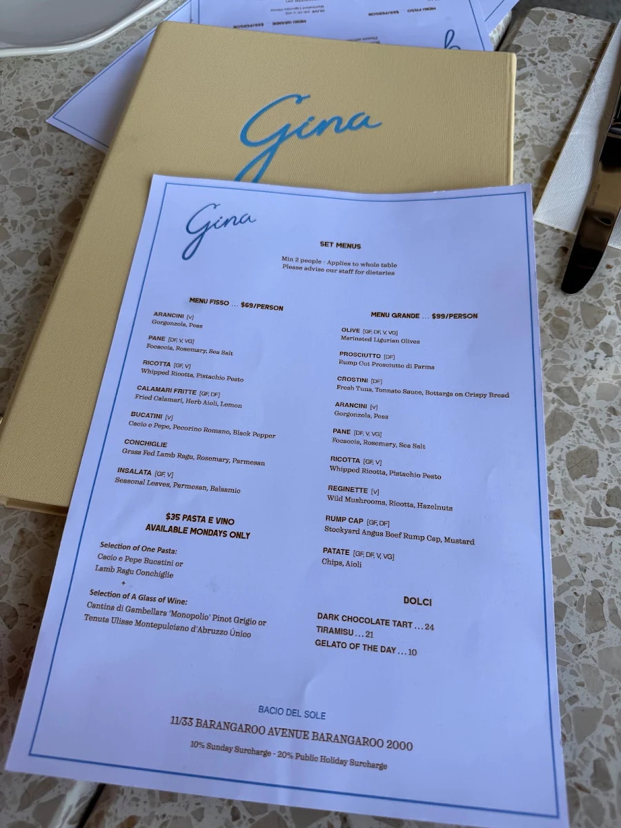 Menu, Gina