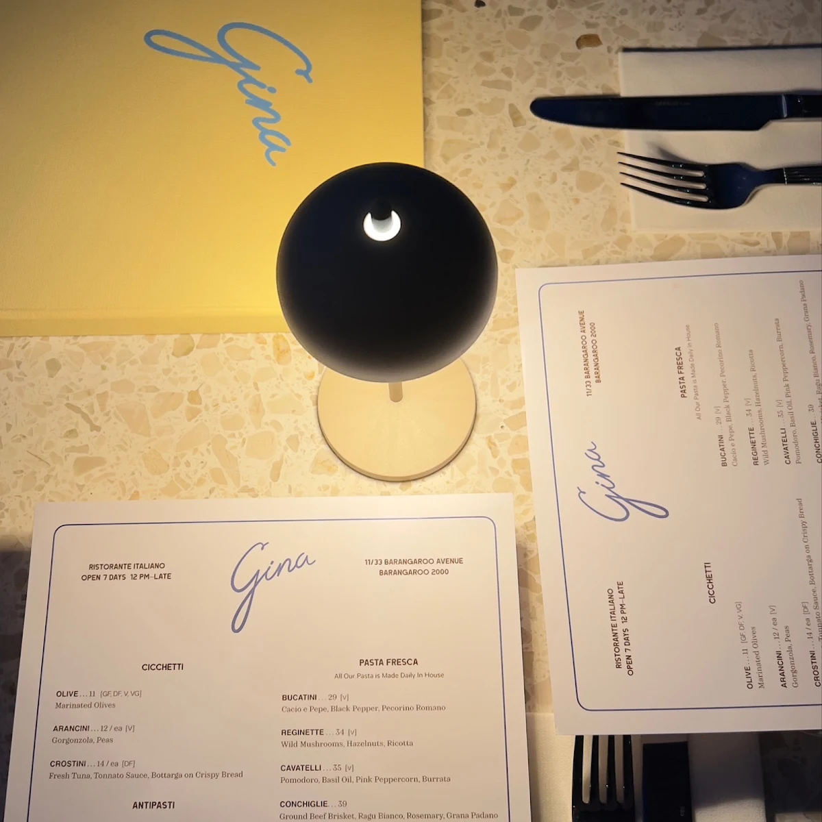 Menu, Gina