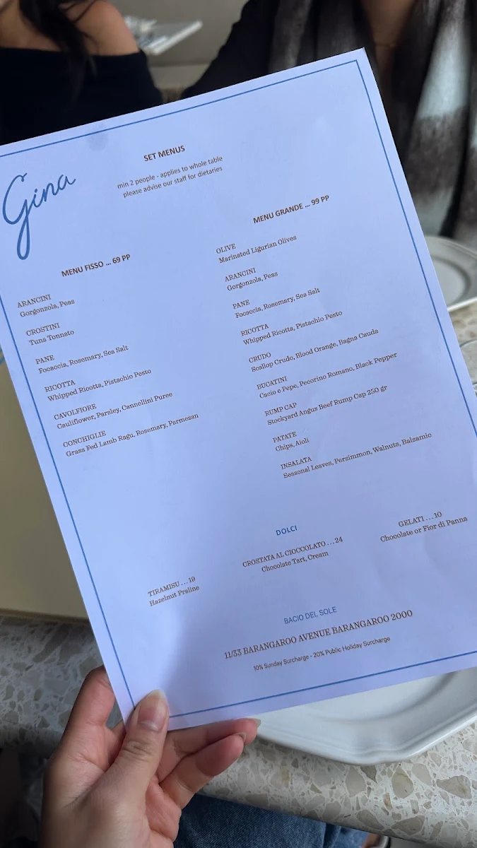 Menu, Gina