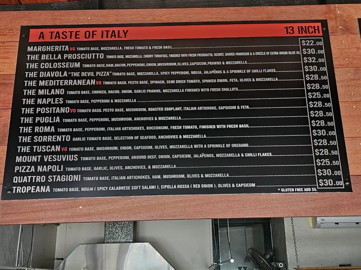 Menu, Blueys Italian - the beach pizzeria