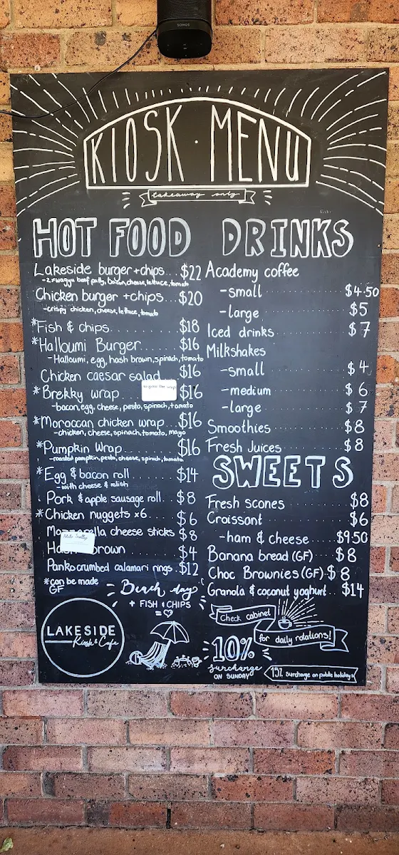 Menu, Lakeside Kiosk & Cafe