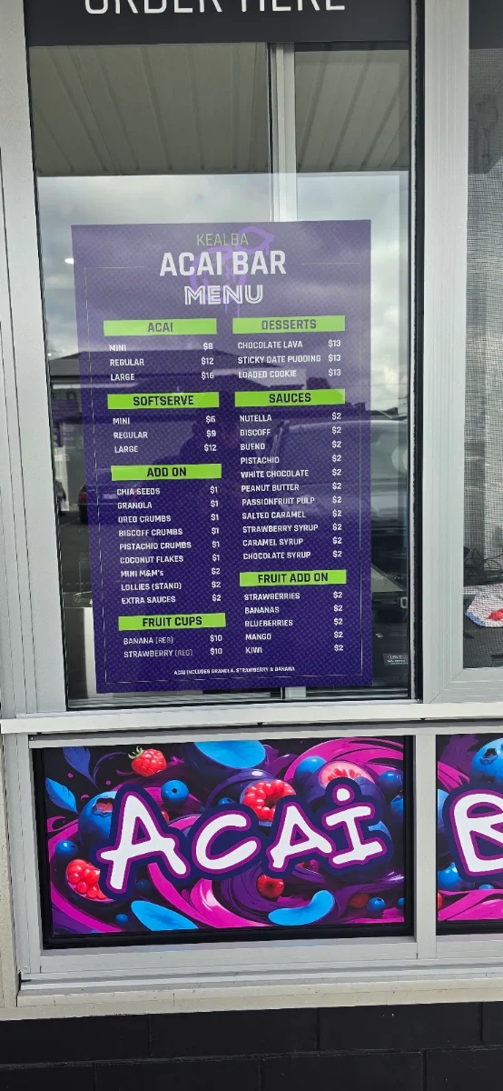 Menu, Kealba Cafe & Açai Bar