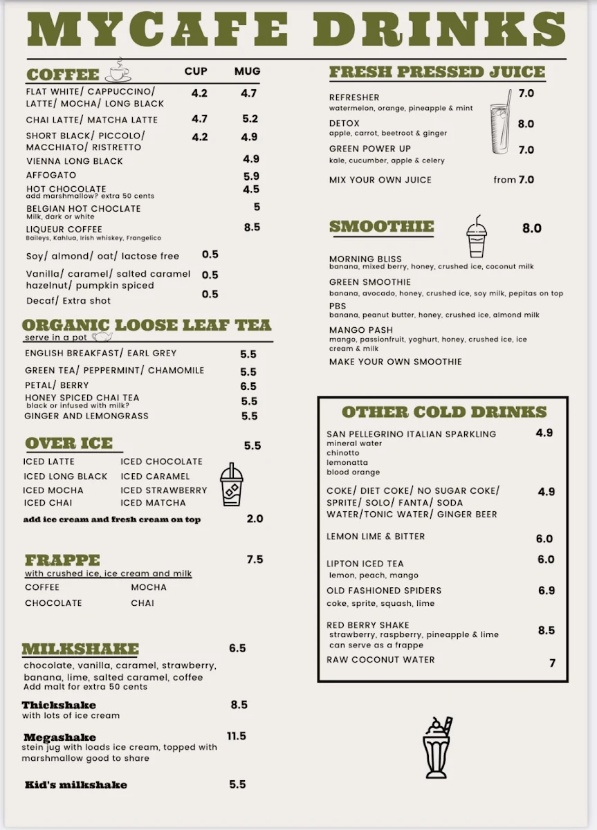 Menu, My Cafe