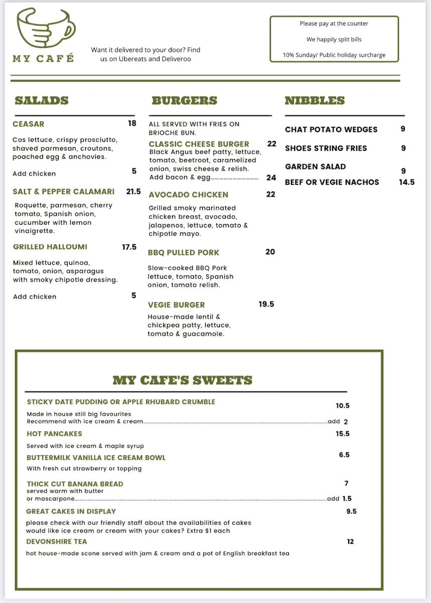 Menu, My Cafe