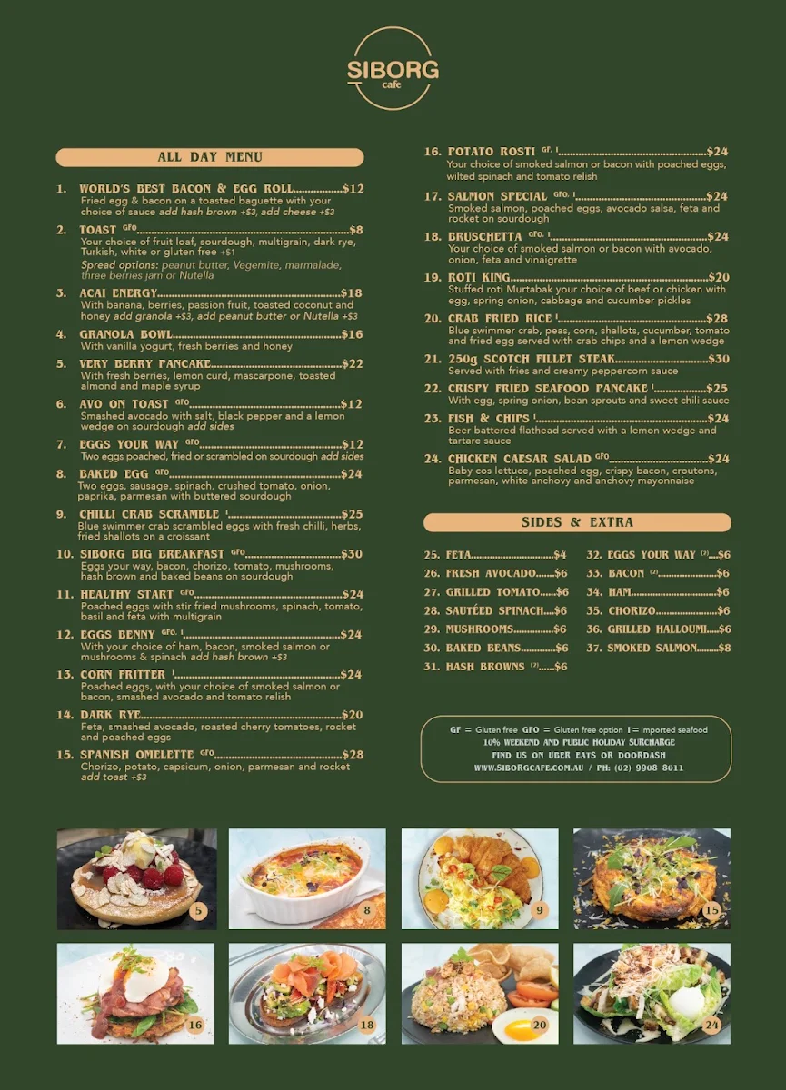 Menu, Siborg Cafe