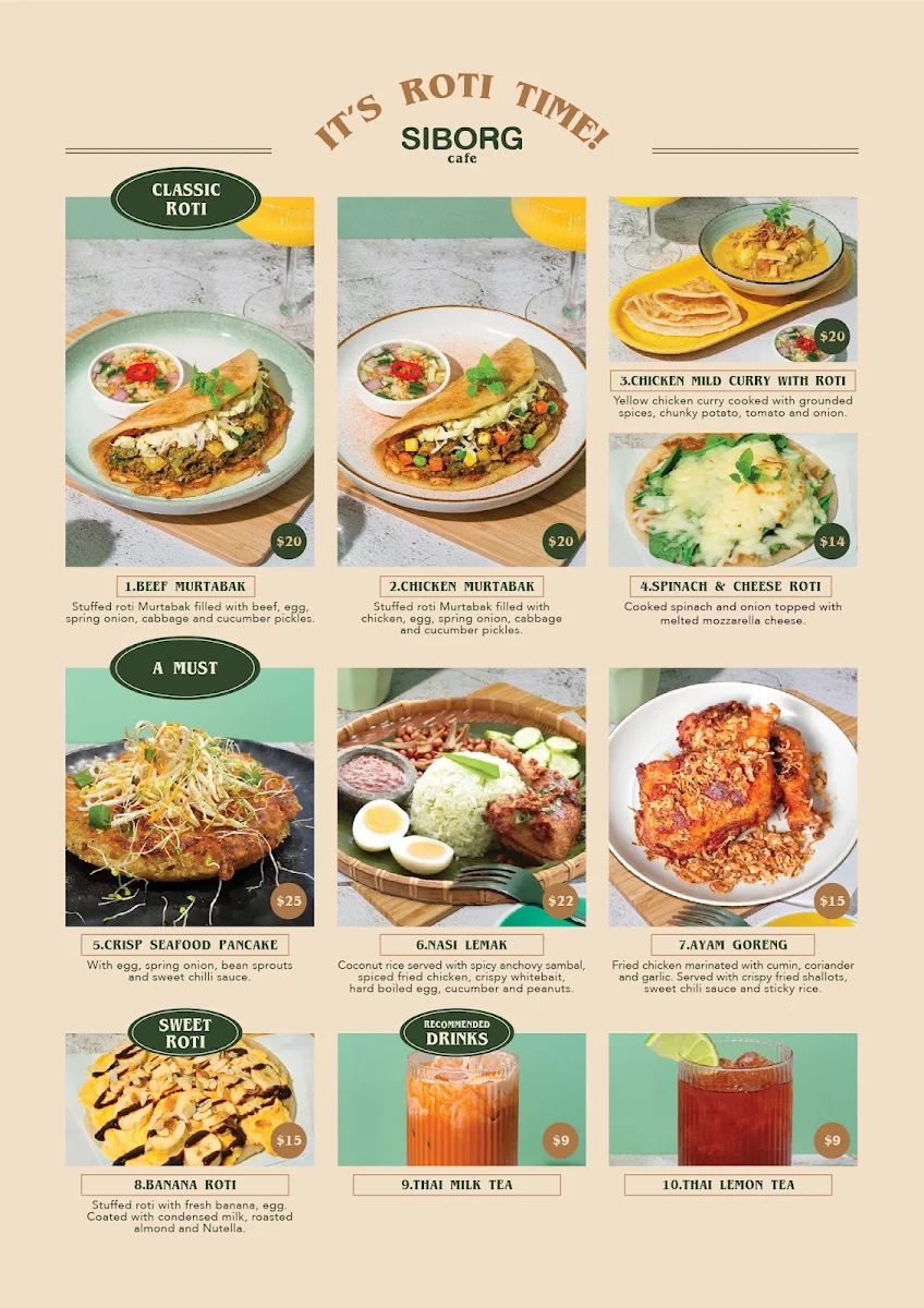 Menu, Siborg Cafe
