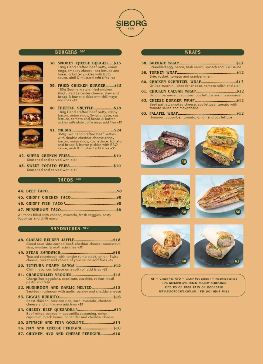 Menu, Siborg Cafe