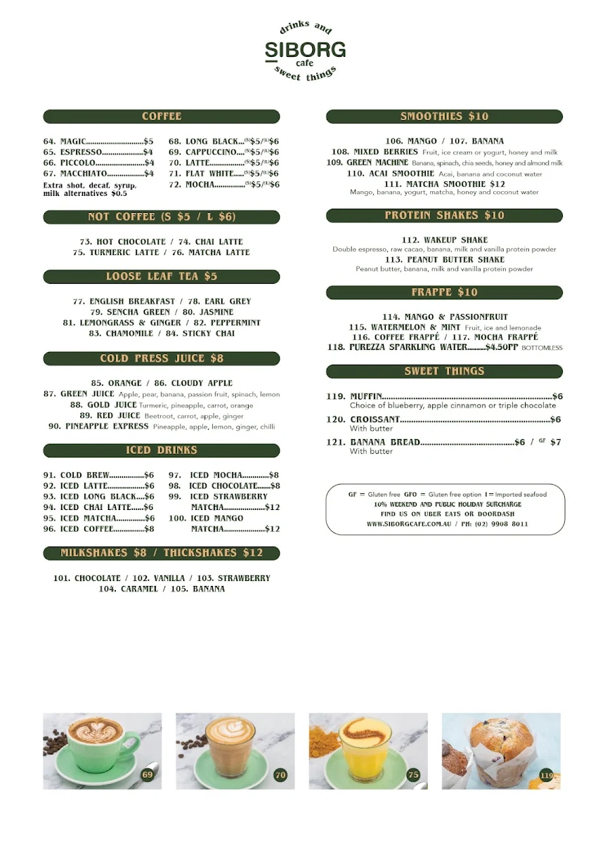 Menu, Siborg Cafe