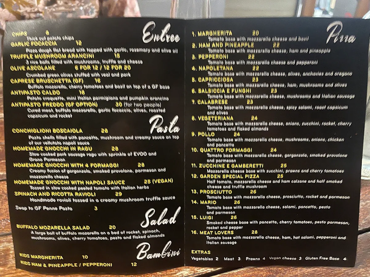Menu, The Pizza Garden Australia