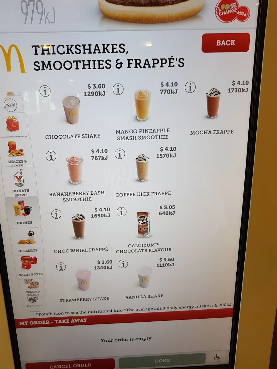 Menu, McDonald's Wetherill Park