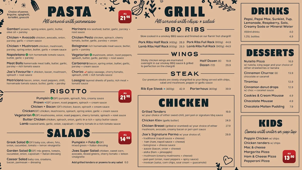 Menu, Smokin' Joe's Pizza & Grill - Lara