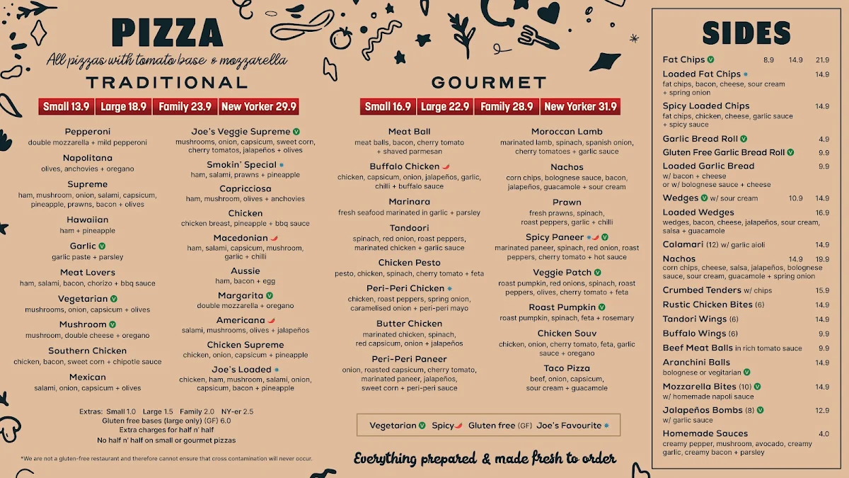 Menu, Smokin' Joe's Pizza & Grill - Lara