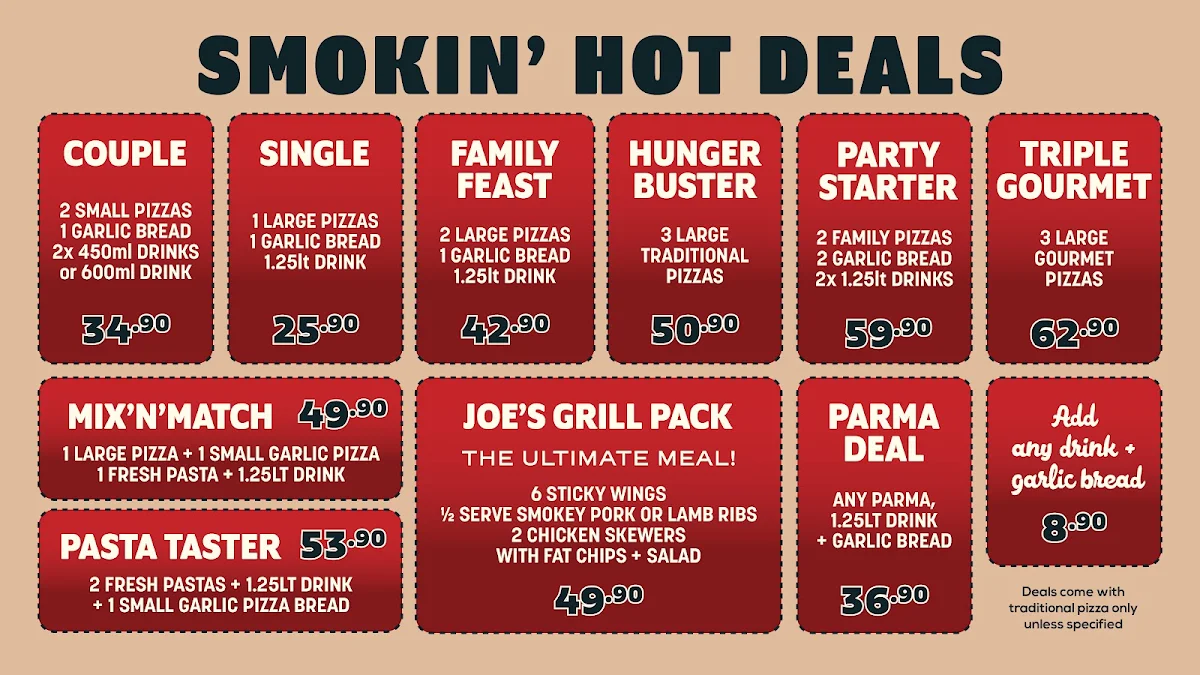 Menu, Smokin' Joe's Pizza & Grill - Lara