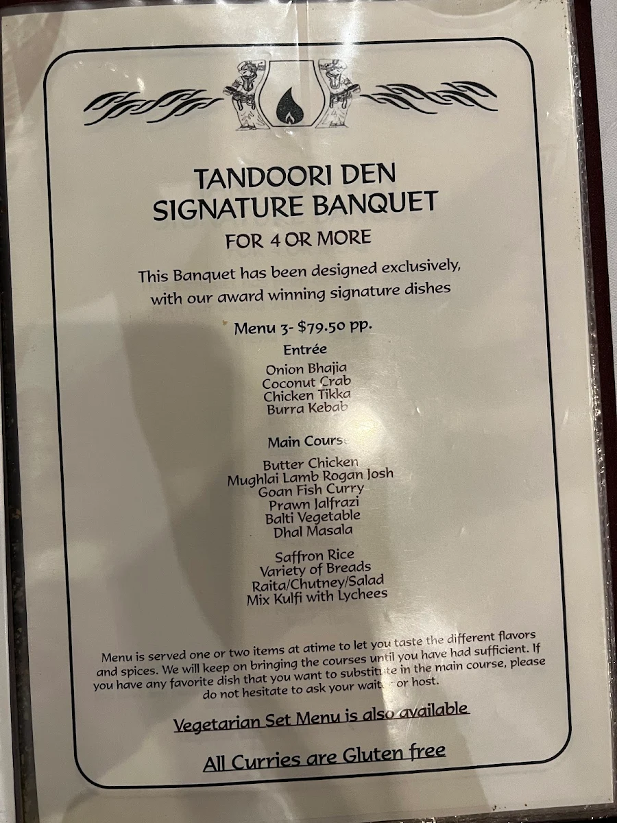 Menu, Tandoori Den