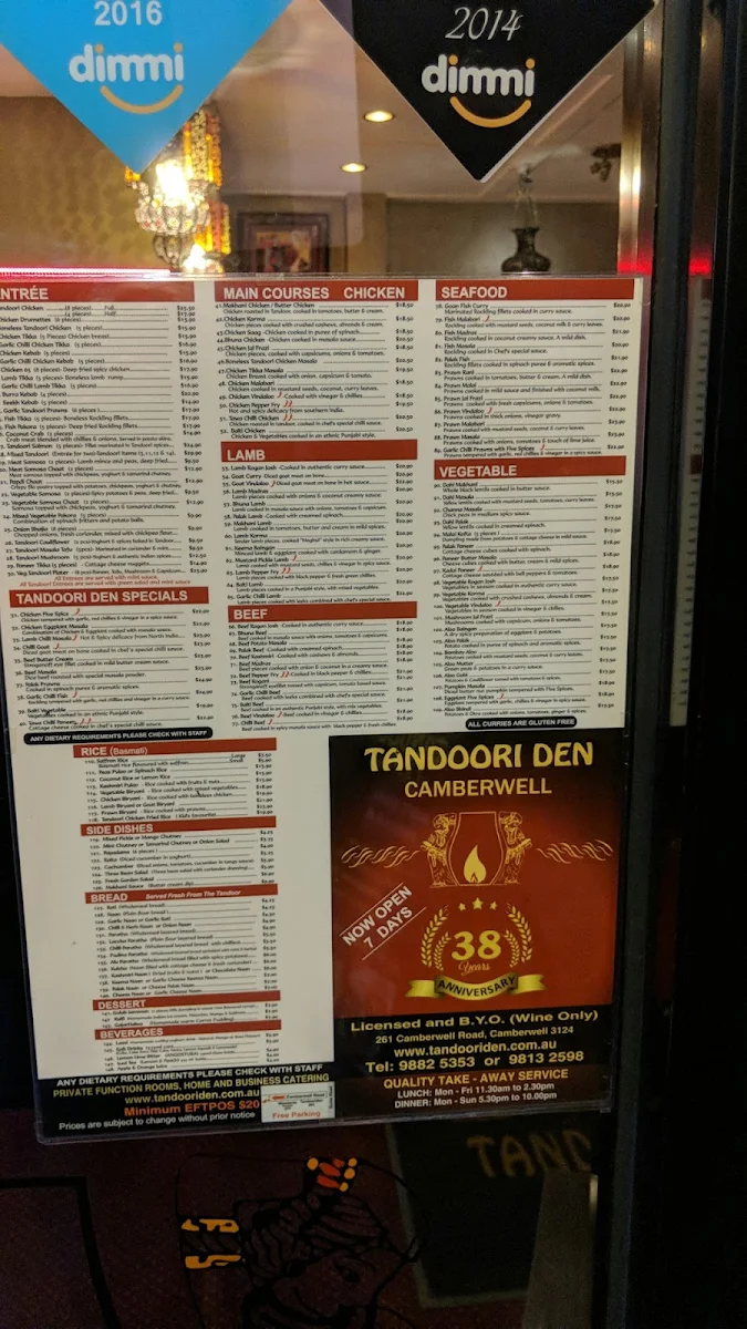 Menu, Tandoori Den