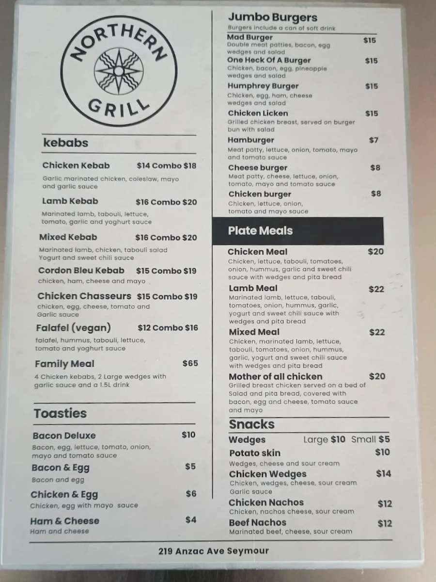 Menu, Northern Grill