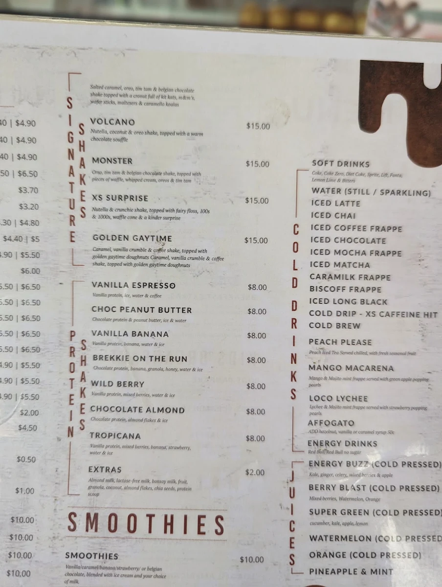 Menu, XS Espresso Minchinbury