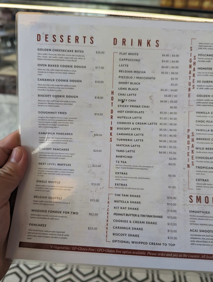 Menu, XS Espresso Minchinbury