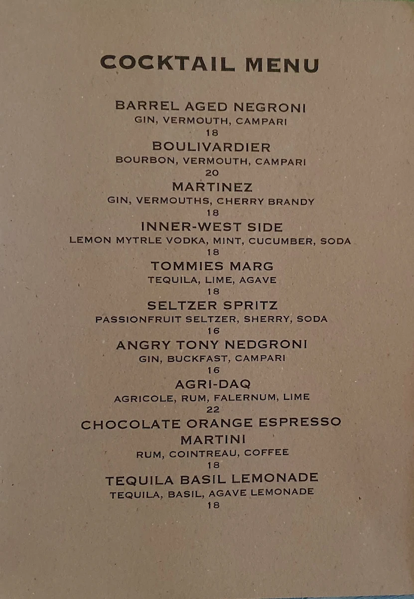 Menu, Sneaky Possum
