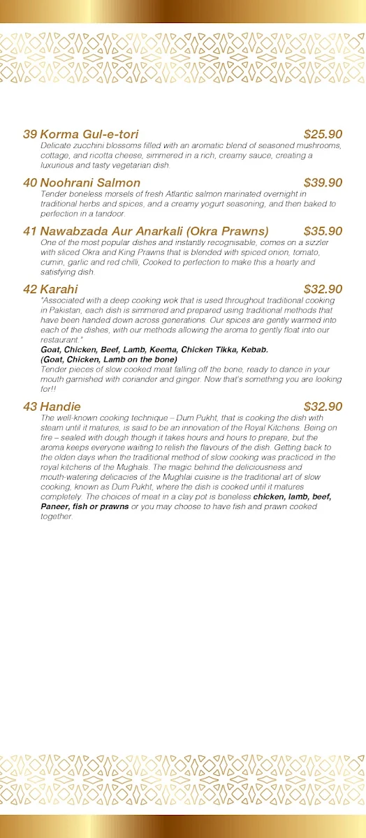 Menu, Lal Qila Dural