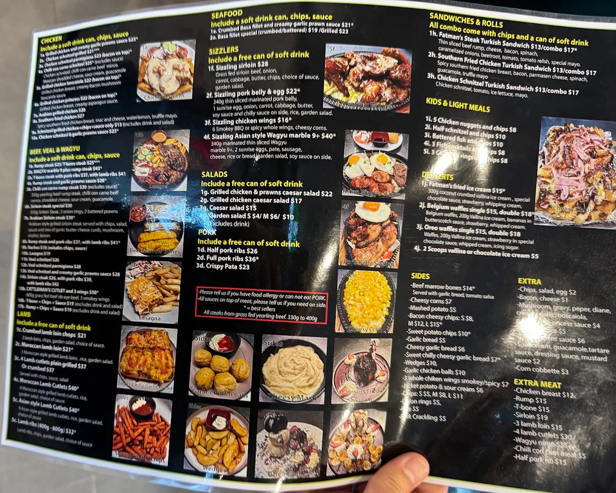 Menu, Fatman's Steakhouse - Plumpton