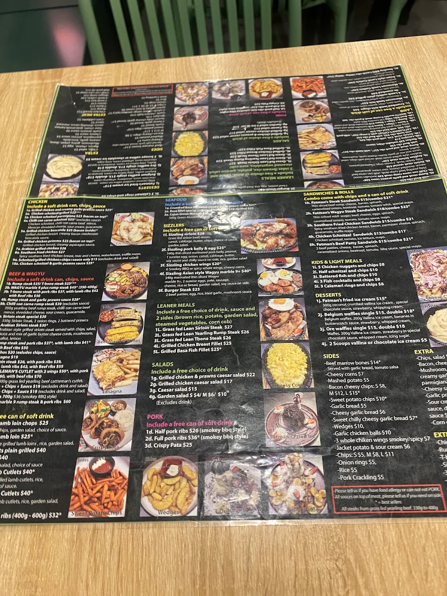 Menu, Fatman's Steakhouse - Plumpton