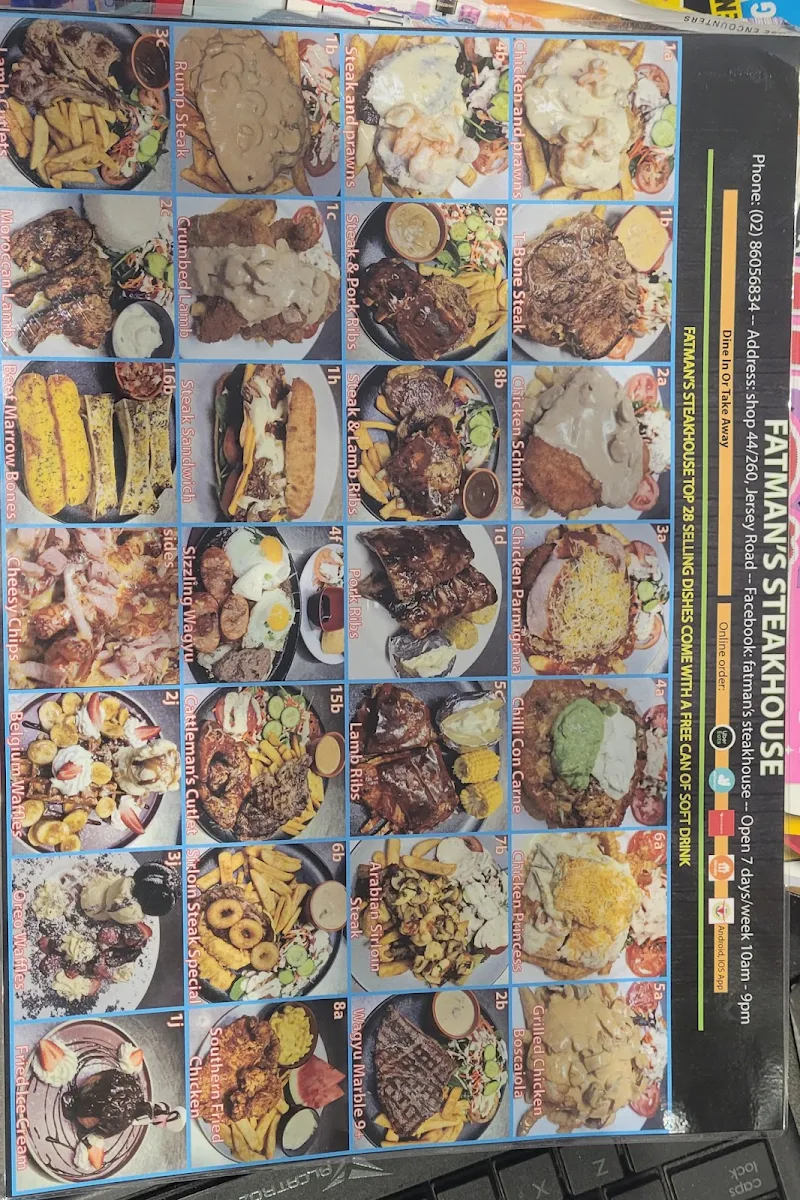 Menu, Fatman's Steakhouse - Plumpton