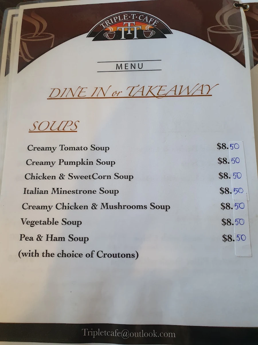 Menu, Triple T Cafe Forrestdale