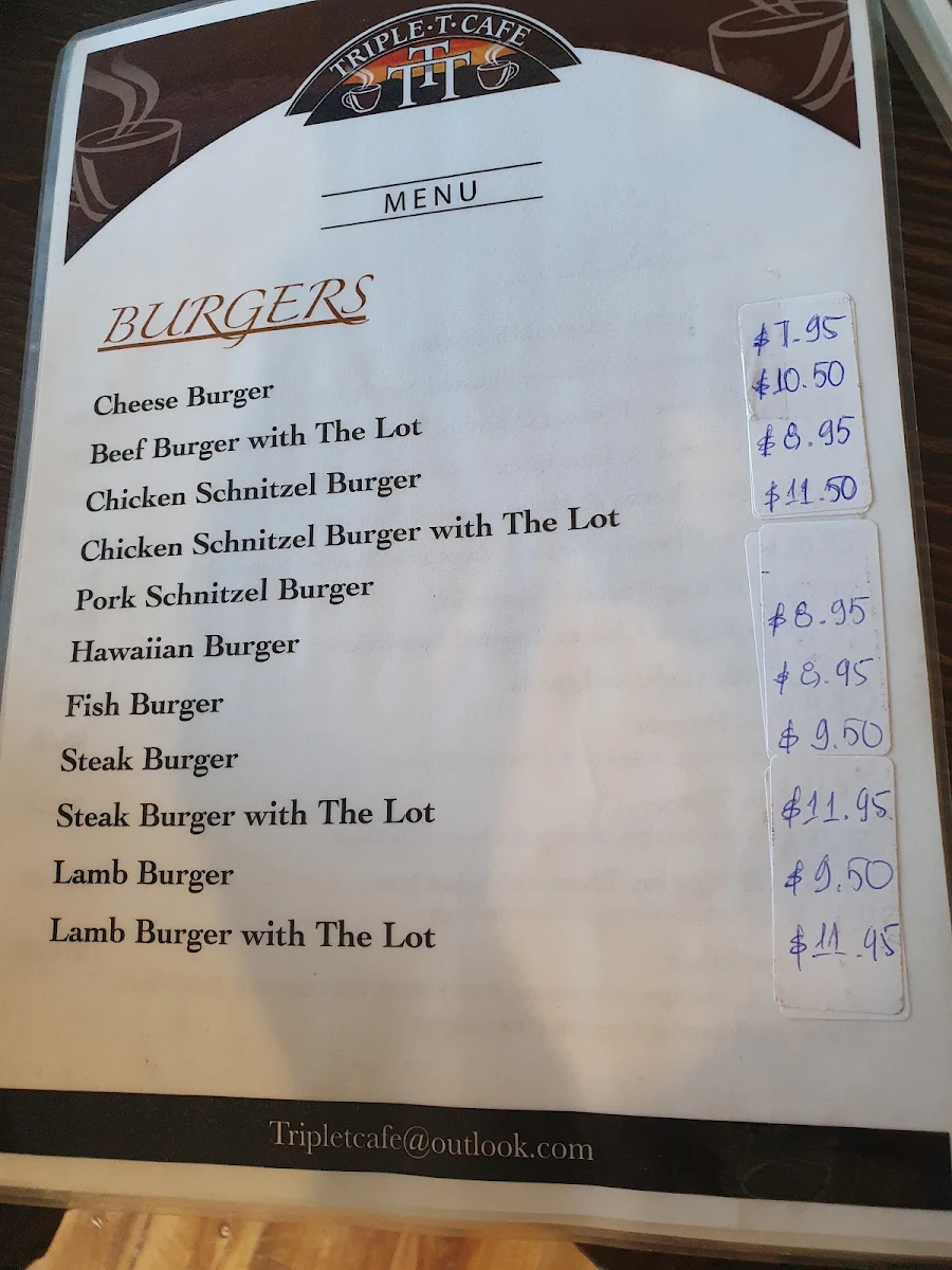 Menu, Triple T Cafe Forrestdale
