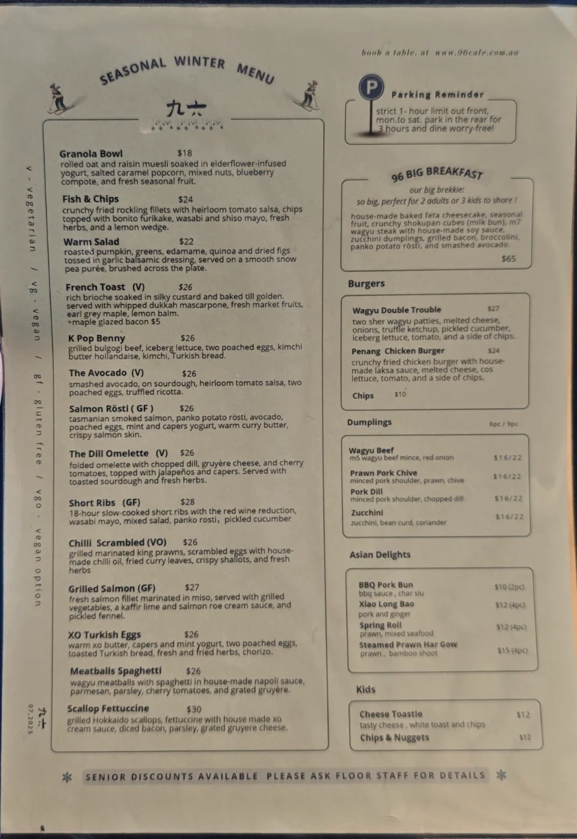 Menu, 96 Cafe & Eatery - Top-Rated Cafe in Blackburn