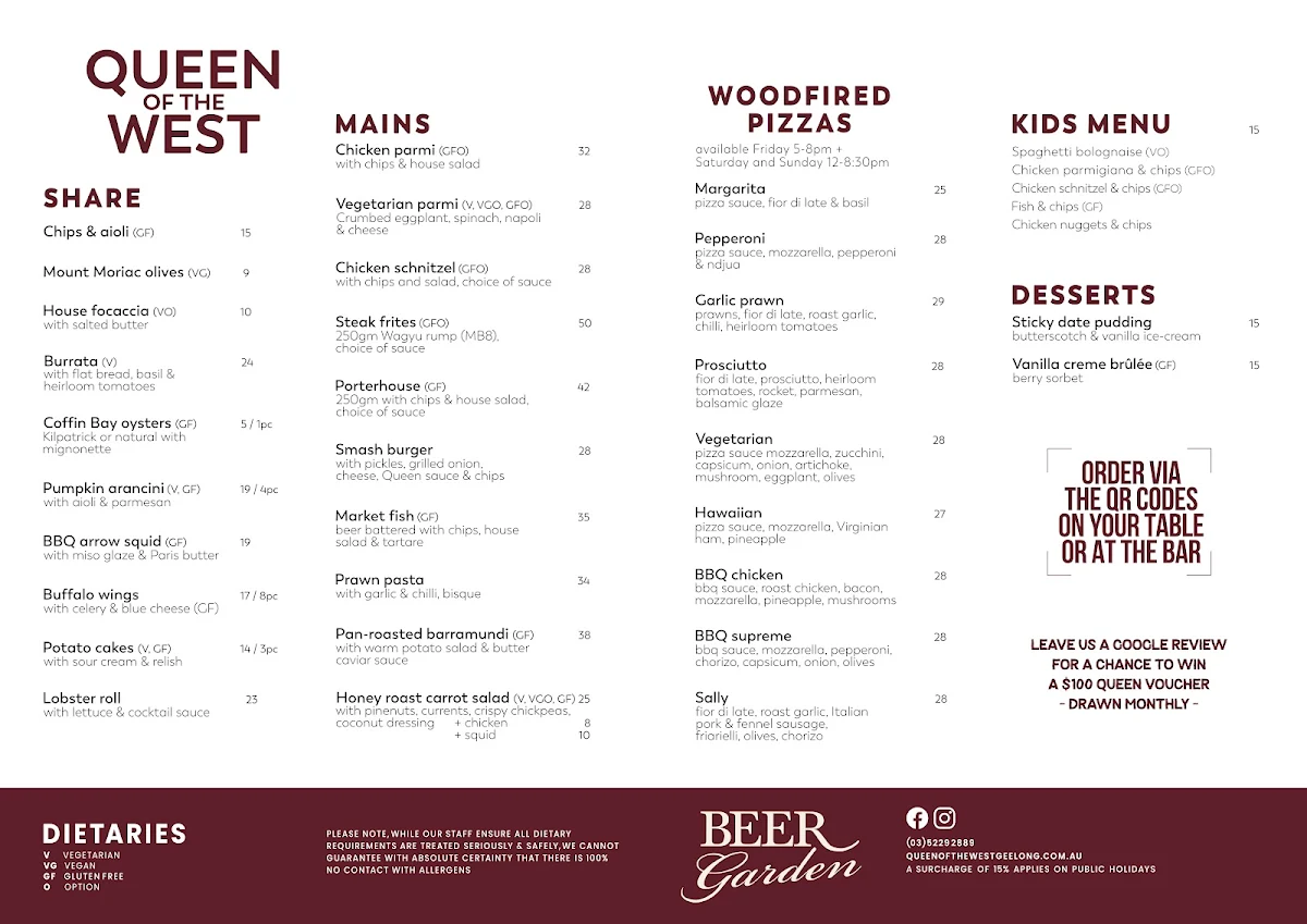 Menu, Queen of the West