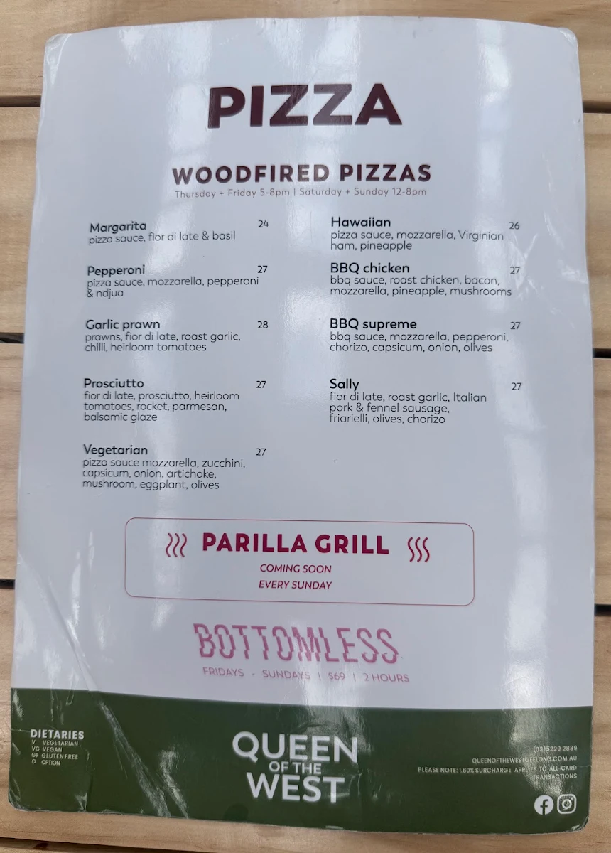Menu, Queen of the West