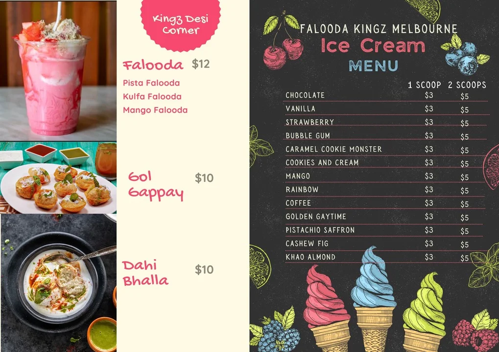 Menu, Falooda & Acai Kingz Melbourne