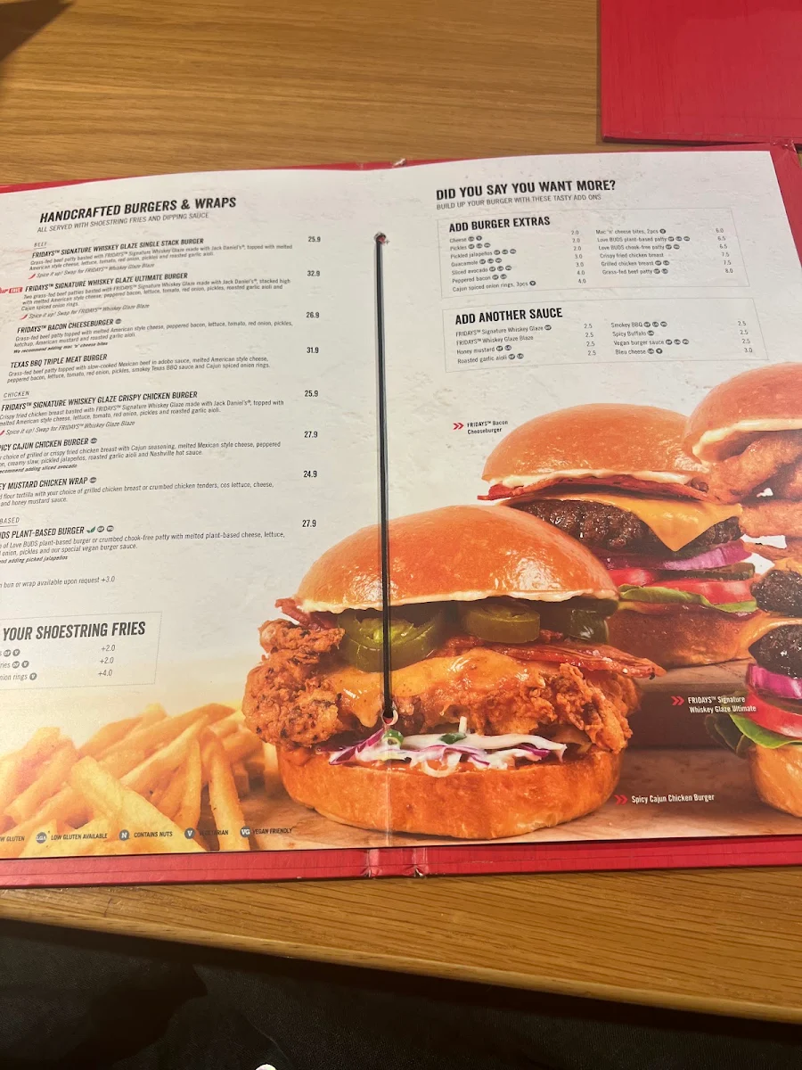 Menu, TGI Fridays Robina
