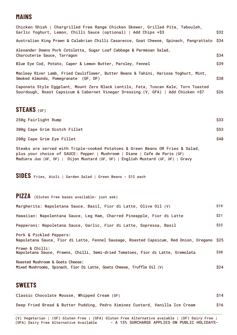 Menu, The Maryville Tavern