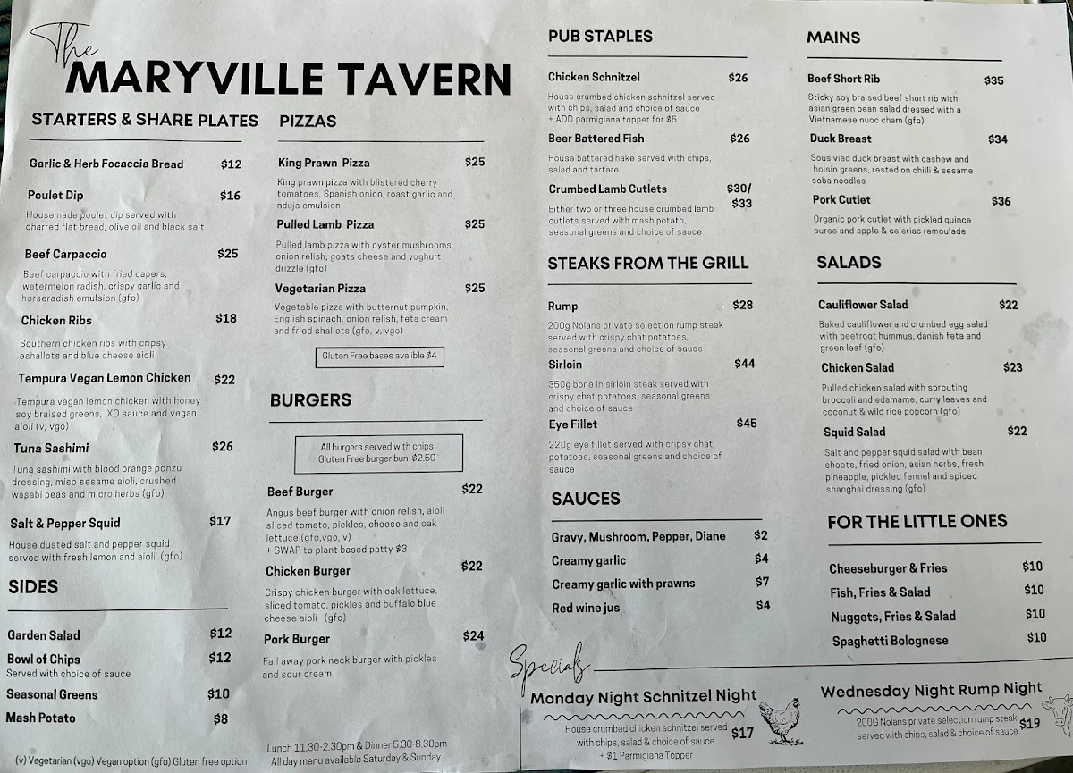 Menu, The Maryville Tavern