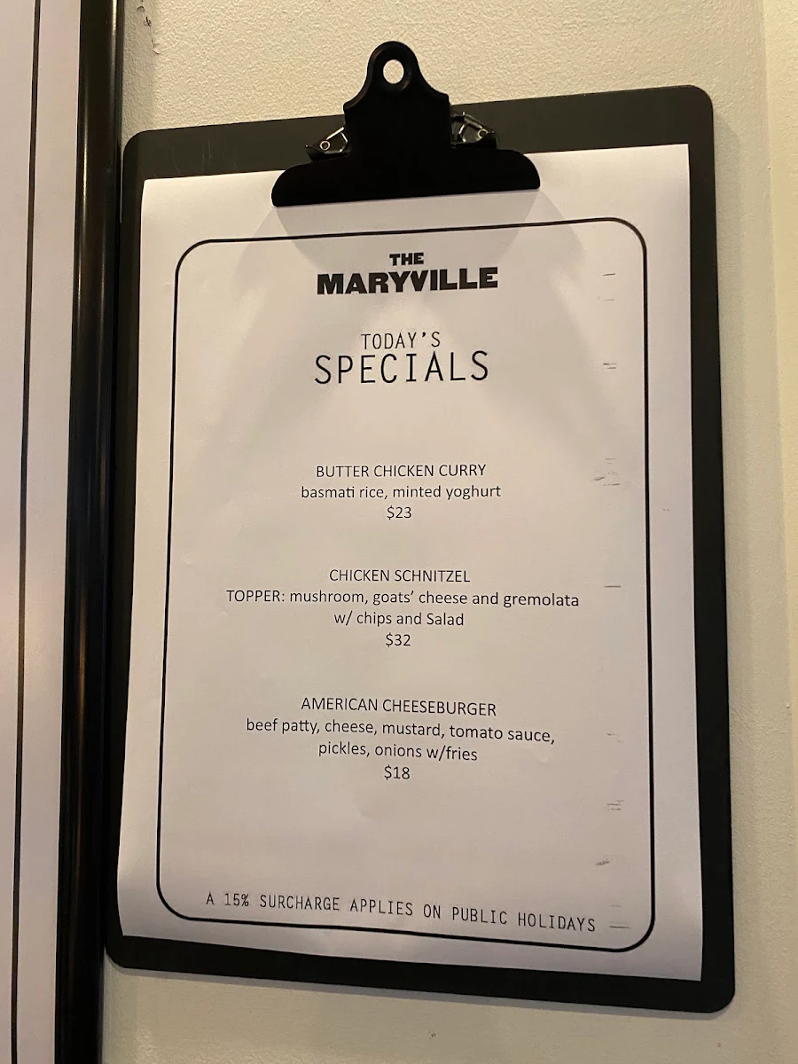 Menu, The Maryville Tavern