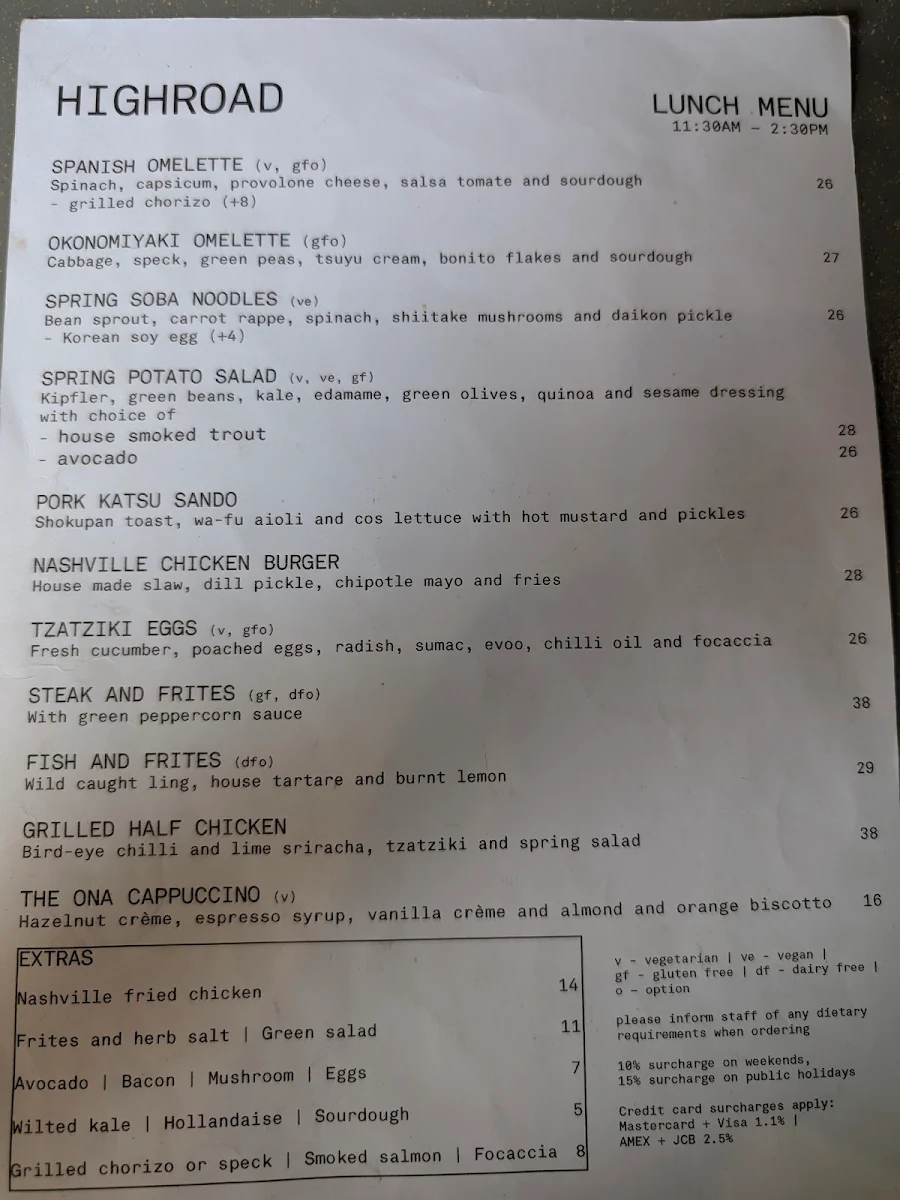 Menu, Highroad