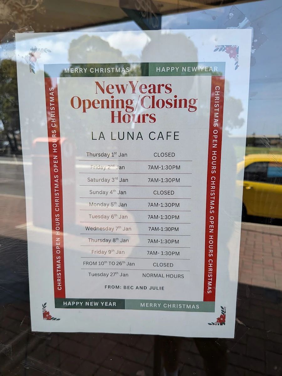 Menu, La Luna Cafe