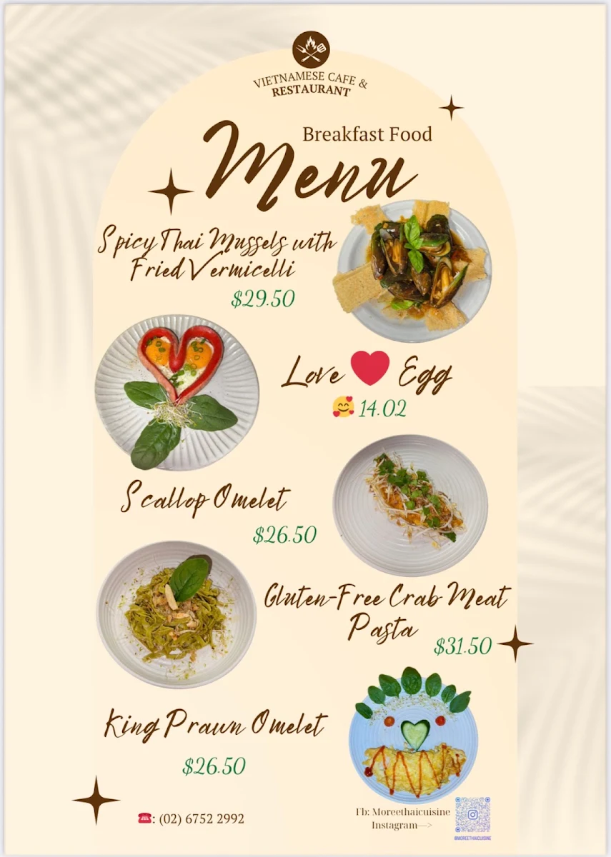 Menu, Moree Thai Cuisine