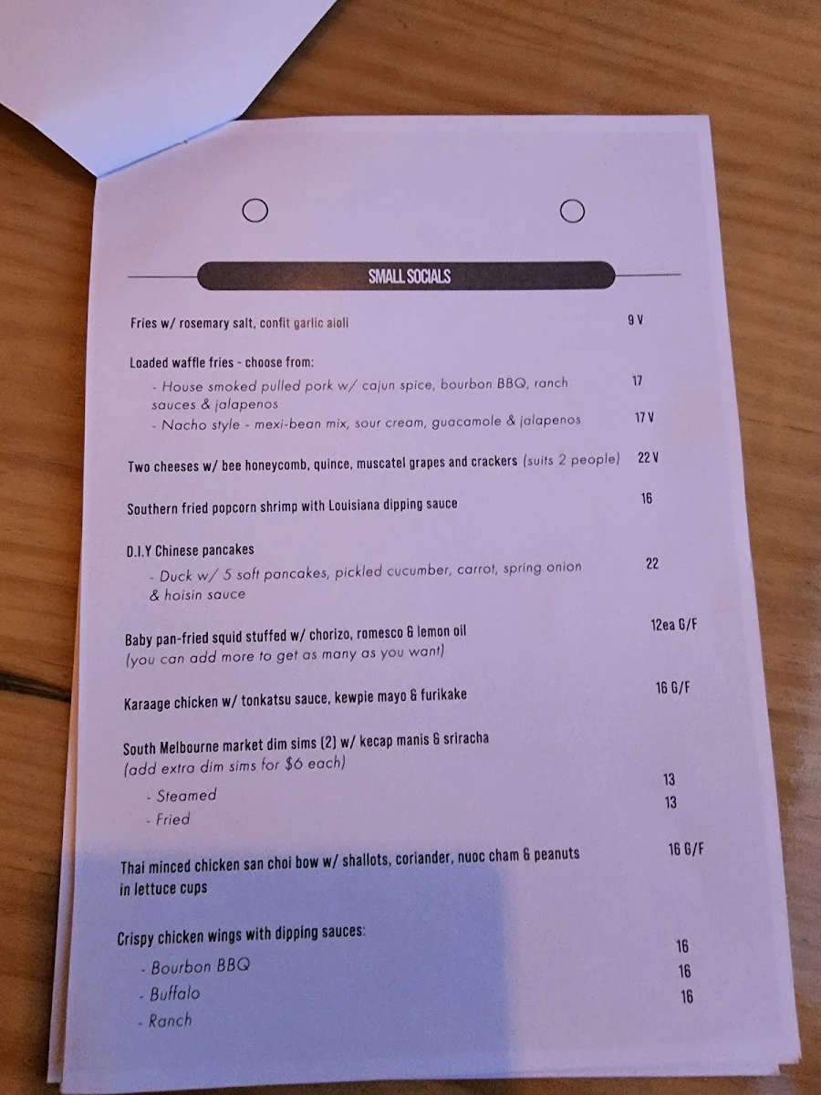Menu, Suburban Social Chapel Hill