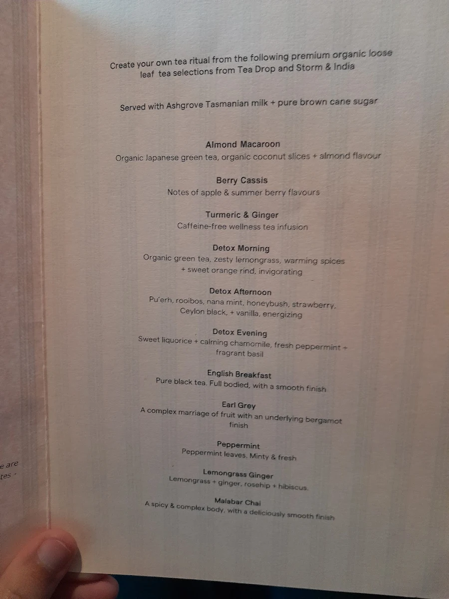 Menu, Deco Lounge at The Tasman