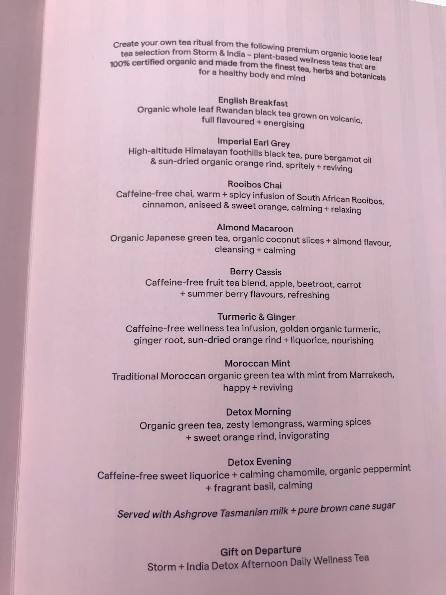 Menu, Deco Lounge at The Tasman