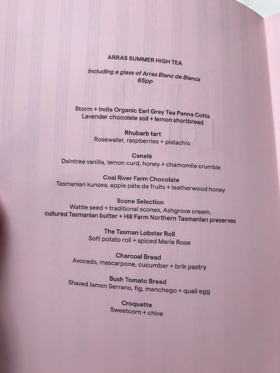 Menu, Deco Lounge at The Tasman