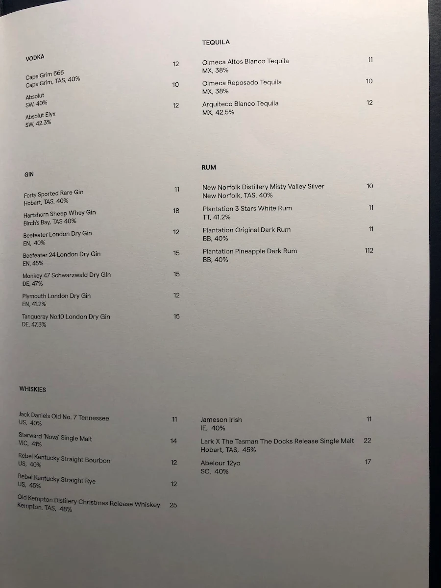 Menu, Deco Lounge at The Tasman