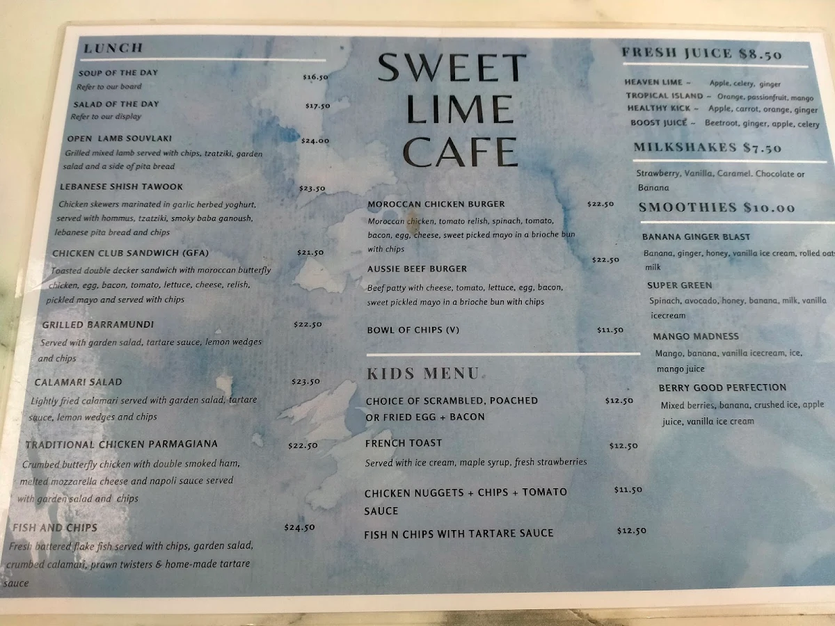 Menu, Sweet Lime Cafe