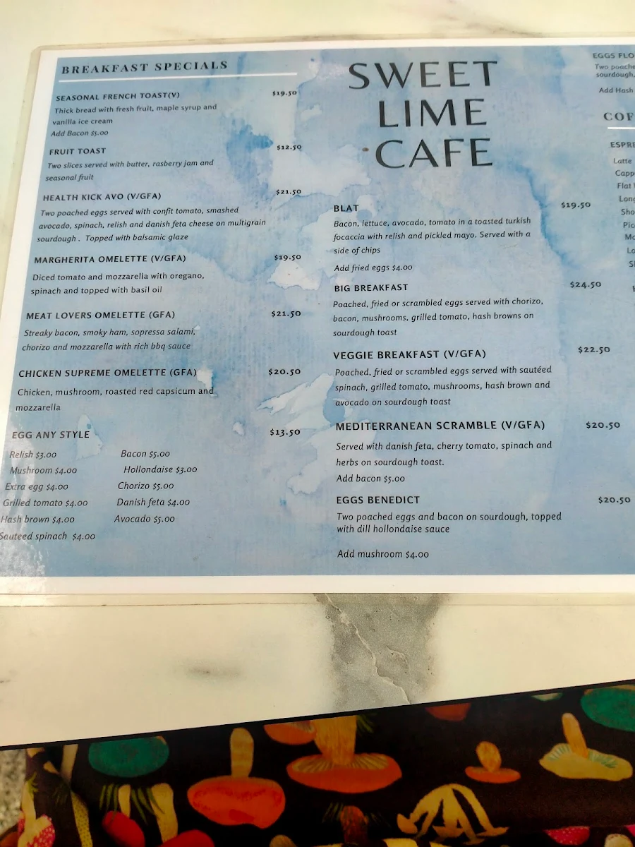 Menu, Sweet Lime Cafe