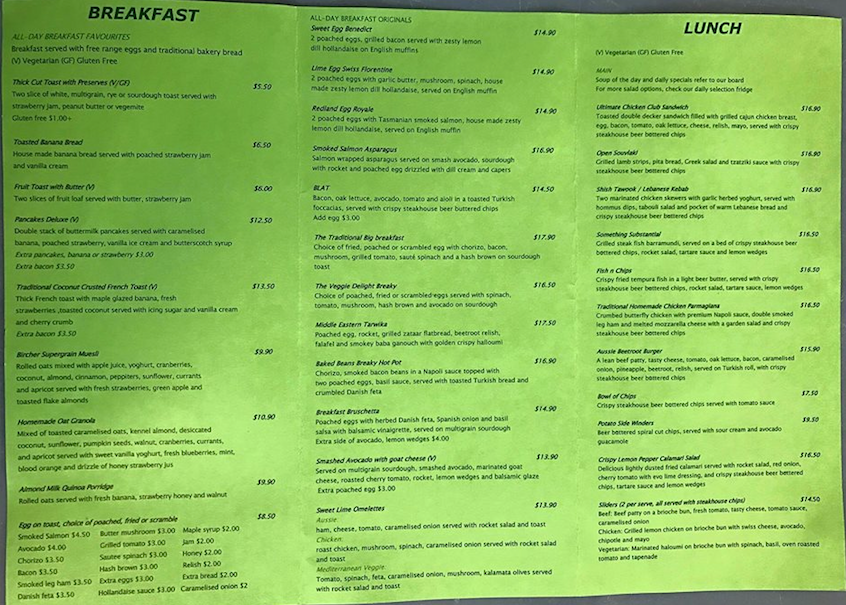 Menu, Sweet Lime Cafe