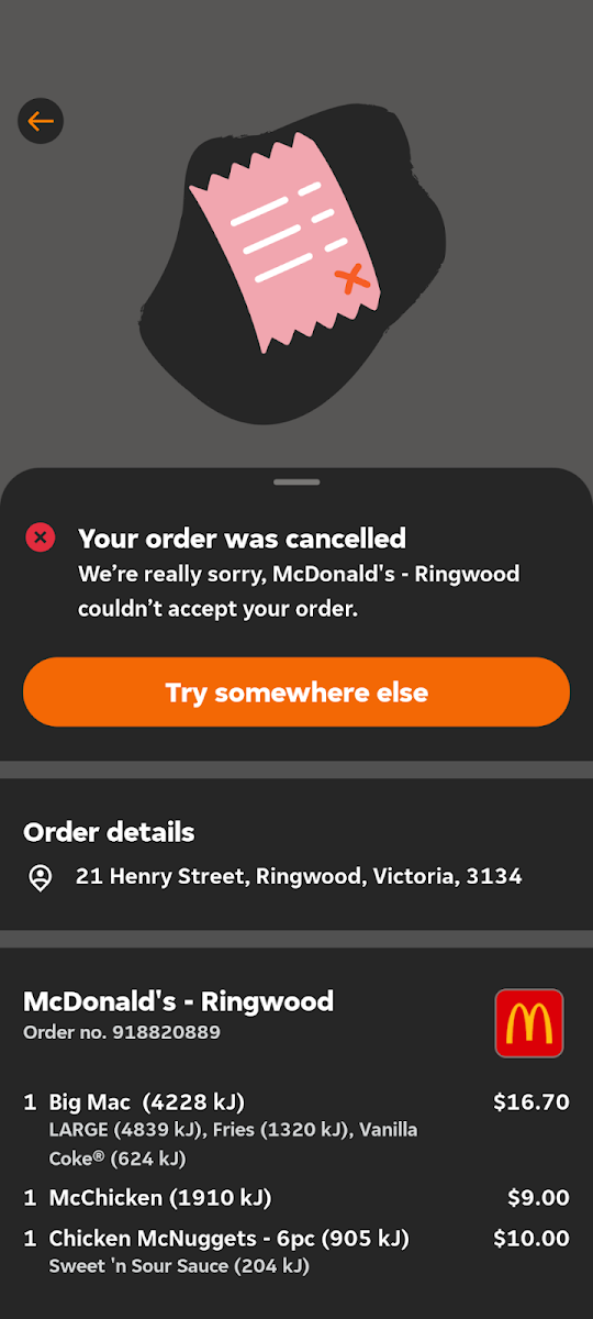 Menu, McDonald's Ringwood
